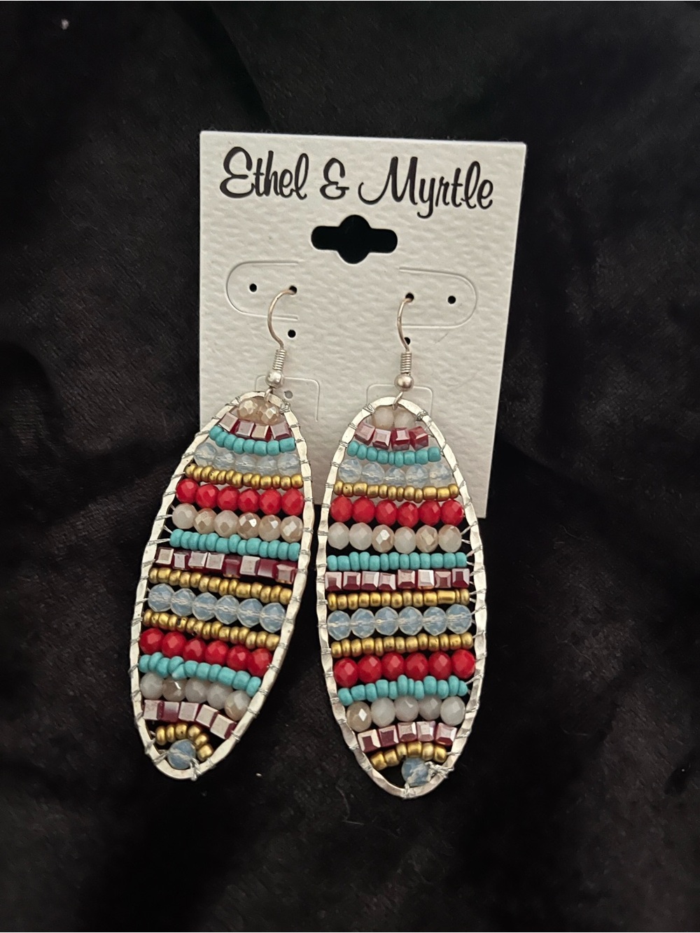 Multicolor Beaded Drop Earrings - Red & Turquoise